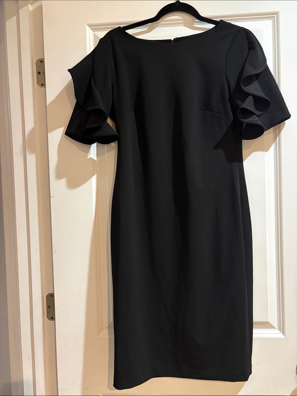 Calvin Klein Black Midi Dress with Ruffle Short Sleeves